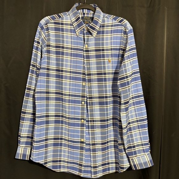 Polo Ralph Lauren Shirt Men’s Blue White Plaid Classic Fit Long Sleeve size M - Picture 2 of 7